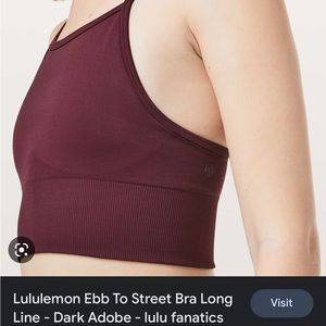 lululemon ebb to street long line bra in maroon, size 4